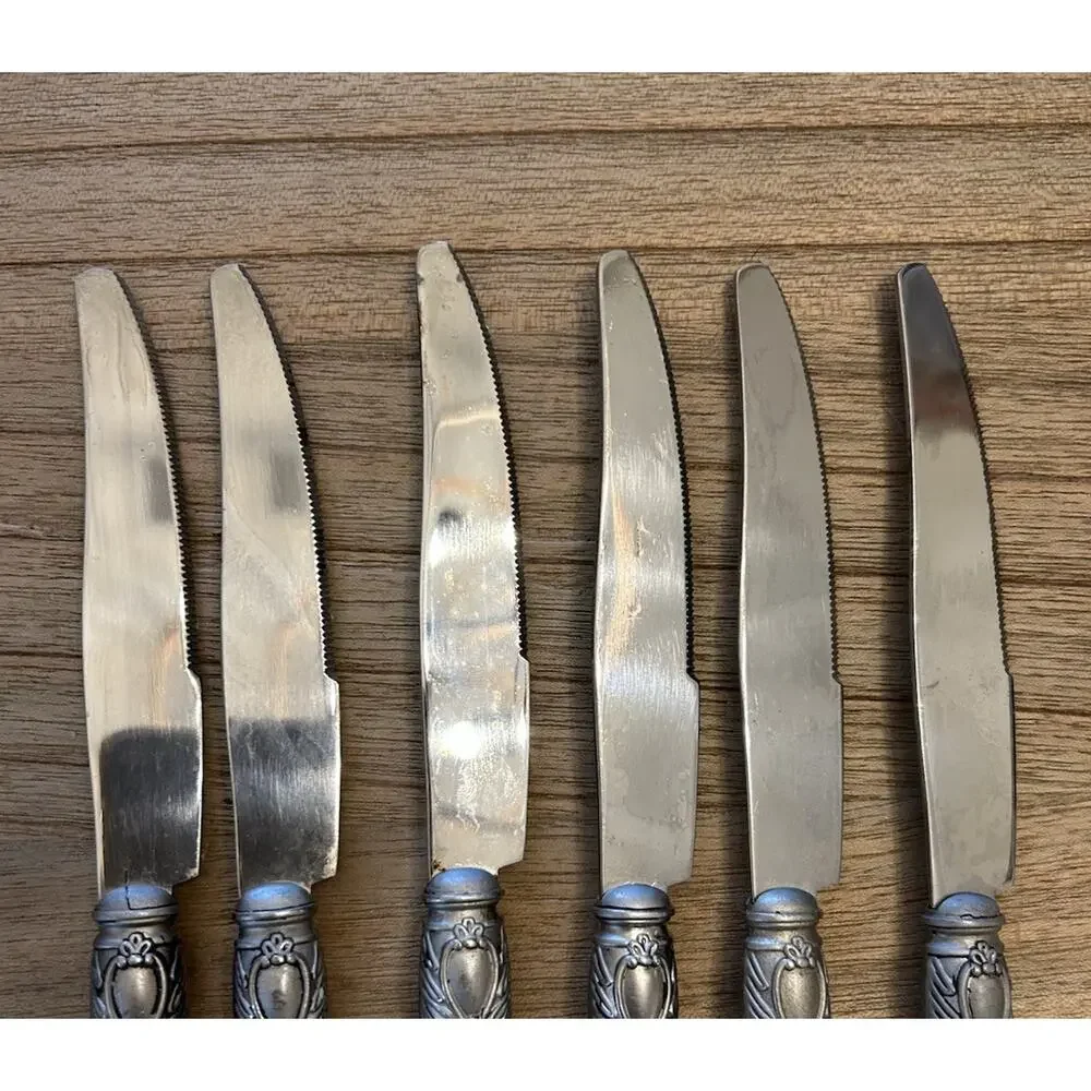Vtg Set of 6 Home Essentials RENAISSANCE BONE‎ Dinner Knives 9” Serrated